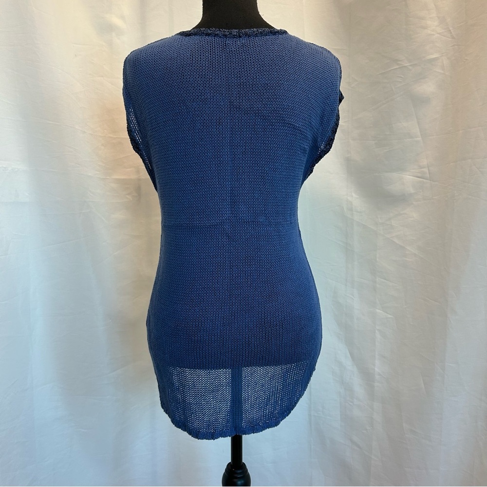 Aritzia T.Babaton blue black heathered knit short sleeve sweater linen silk Sz S - Picture 3 of 11